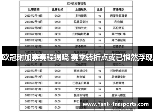 欧冠附加赛赛程揭晓 赛季转折点或已悄然浮现