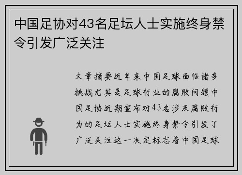 中国足协对43名足坛人士实施终身禁令引发广泛关注